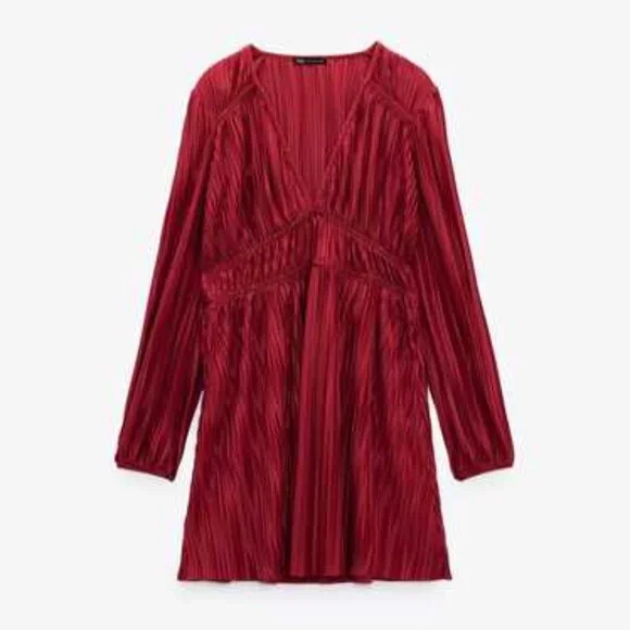 strapless open back dress Zara Pleated Sleeve Midi Dress (Red) – Stilettos Fashion Boutique main image 1